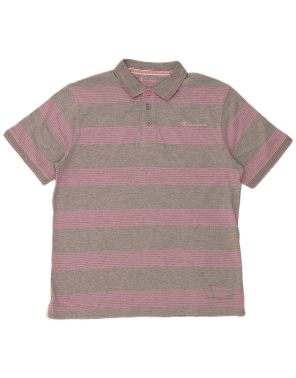 Polo da uomo Champion XL in cotone a righe grigie