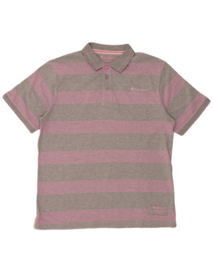 Polo da uomo Champion XL in cotone a righe grigie