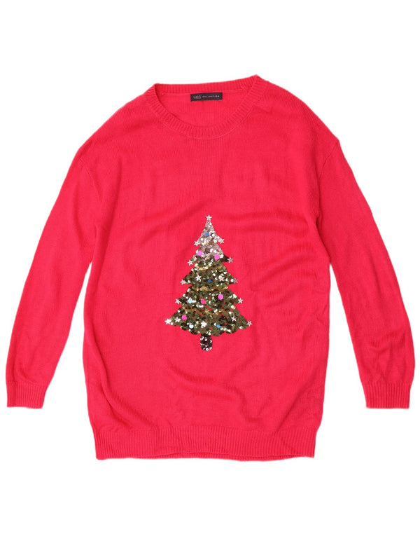 Abito maglione grafico da donna Marks & Spencer UK 14 Natale rosa medio