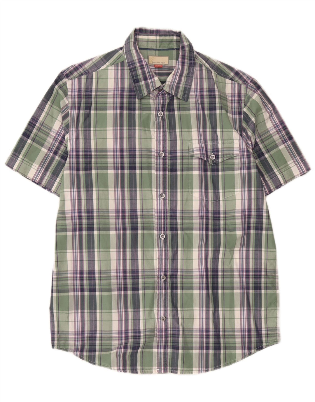 Camicia a maniche corte da uomo John Lewis in cotone a quadri verde medio