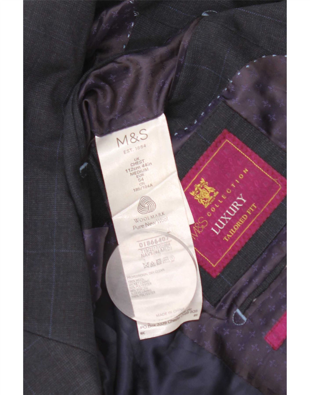 Giacca blazer da uomo su misura Marks & Spencer UK 44 XL blu navy a quadri