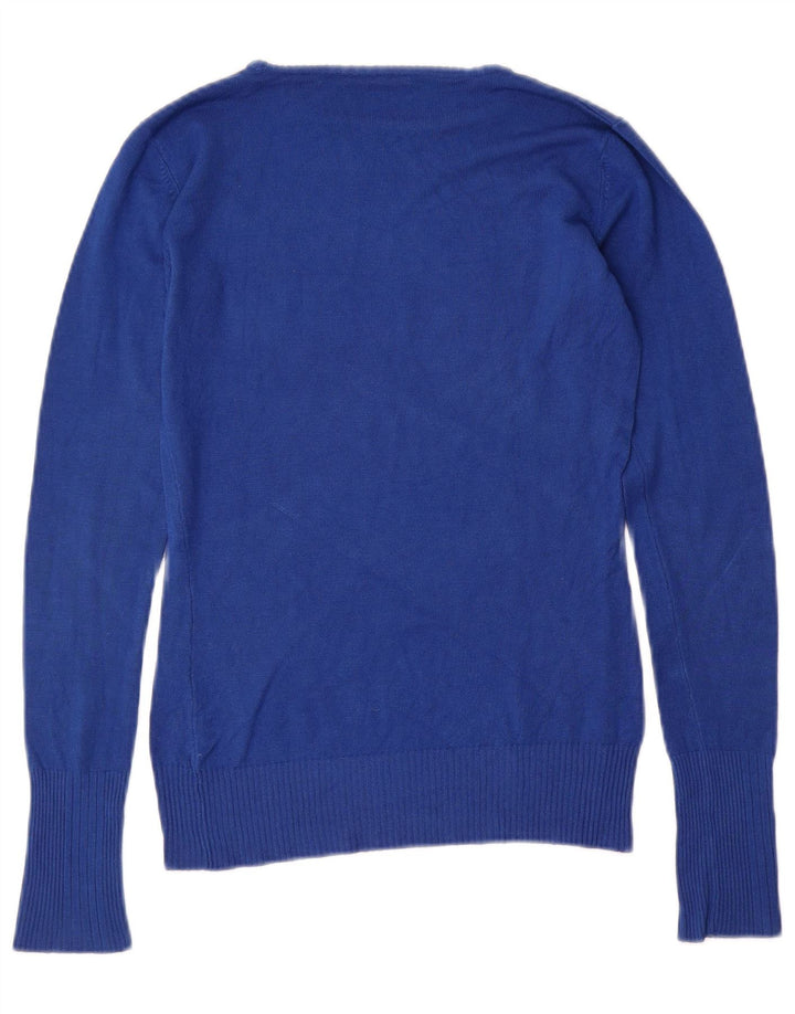 GUESS Maglione da donna con scollo a barchetta con grafica UK 12 Viscosa blu medio