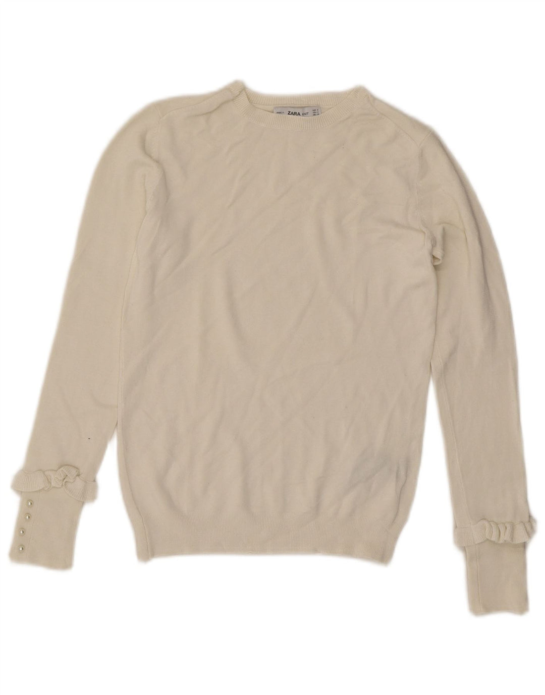 ZARA Maglione da Donna con Scollo a Barca UK 12 Viscosa Bianco Sporco Medio