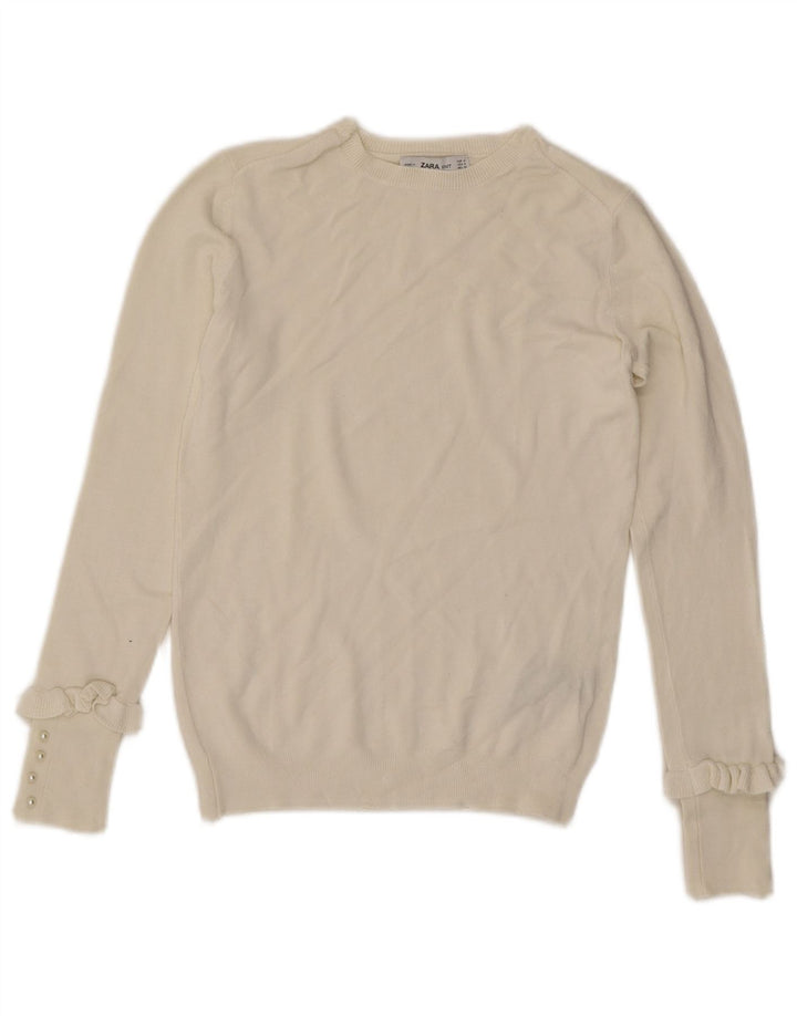 ZARA Maglione da Donna con Scollo a Barca UK 12 Viscosa Bianco Sporco Medio