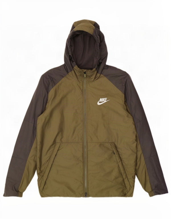 Giacca a vento con cappuccio Nike da uomo UK 40 Large Khaki Colourblock Poliestere