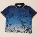 TRUSSARDI Mens Abstract Pattern Polo Shirt Large Blue Cotton Vintage Trussardi and Second-Hand Trussardi from Messina Hembry 