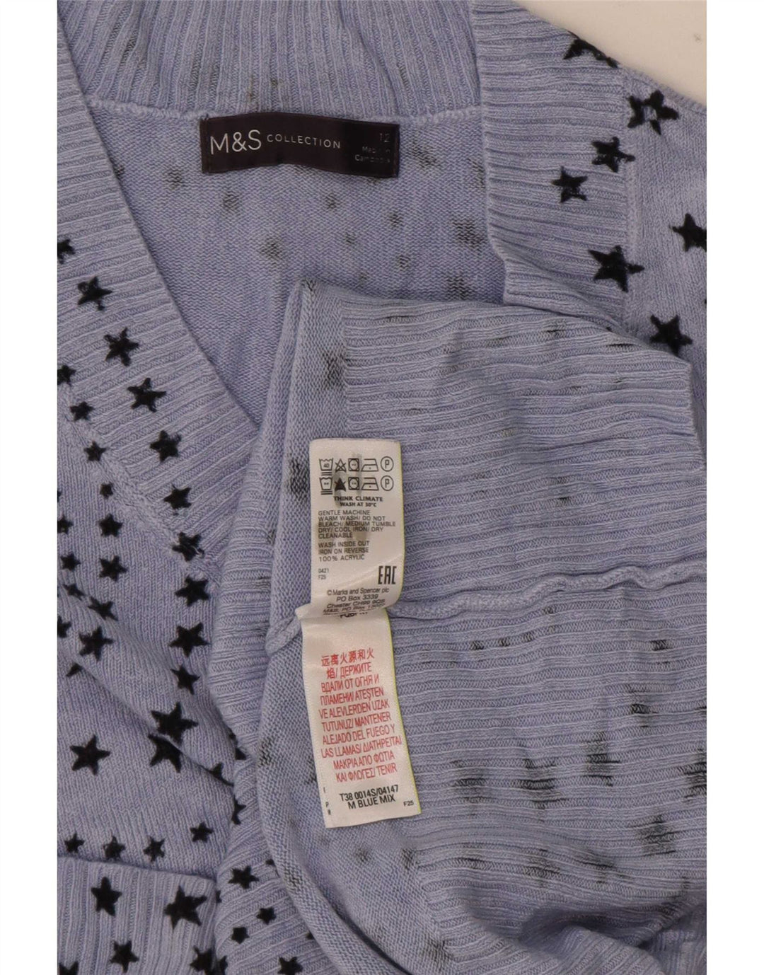 Maglione maglione con scollo a V da donna Marks & Spencer UK 12 Blu medio