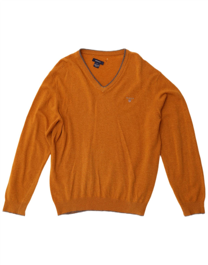 GANT Maglione da uomo con scollo a V XL in lana gialla