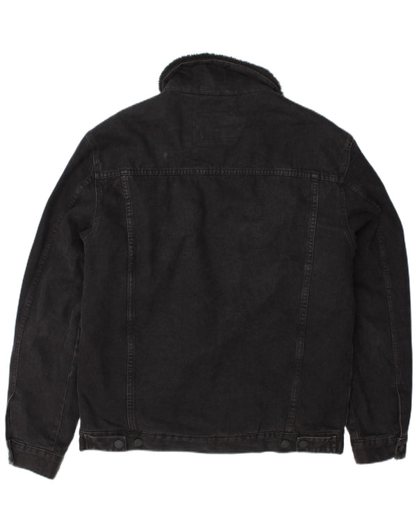 Giacca Zara da uomo in denim sherpa UK 40 grande poliestere nero