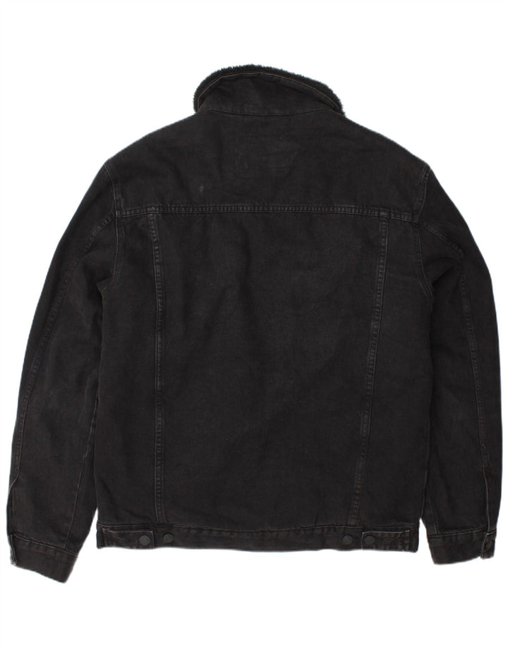 Giacca Zara da uomo in denim sherpa UK 40 grande poliestere nero