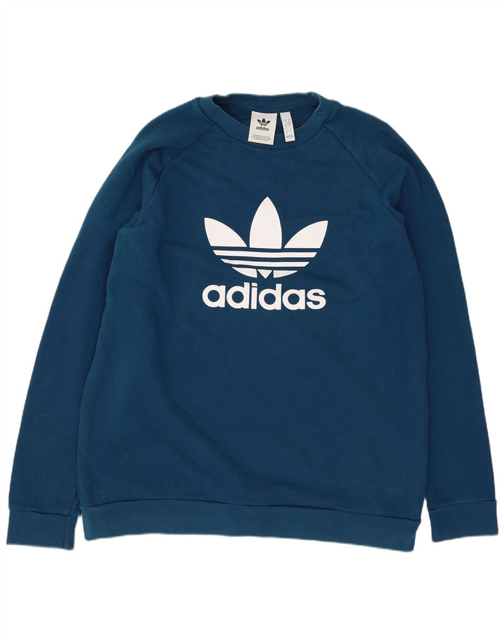 Felpa grafica da uomo ADIDAS, maglione grande, cotone blu