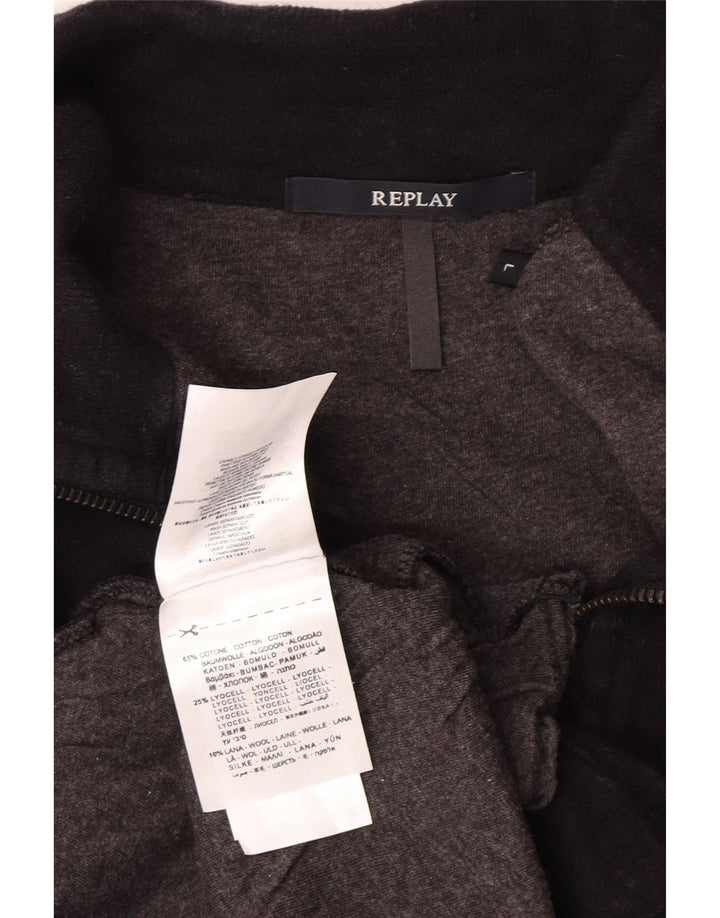REPLAY Womens Tracksuit Top Jacket UK 14 Large Black Cotton
