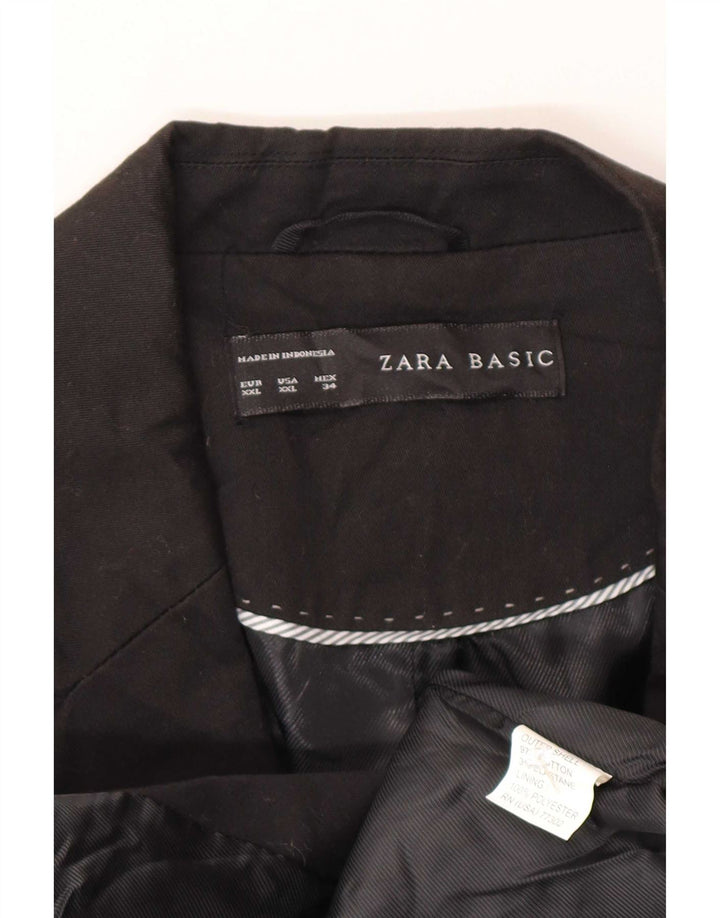 Giacca blazer a 1 bottone con maniche a 3/4 da donna Zara UK 20 2XL cotone nero
