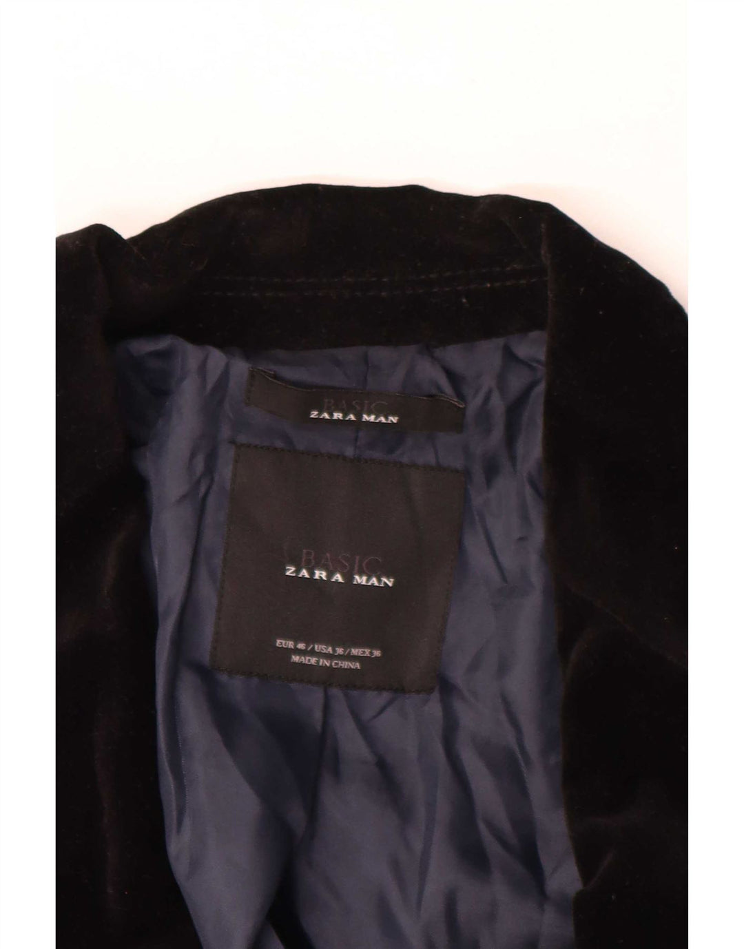 Giacca blazer in velluto da uomo a 2 bottoni Zara EU 46 piccola in cotone nero