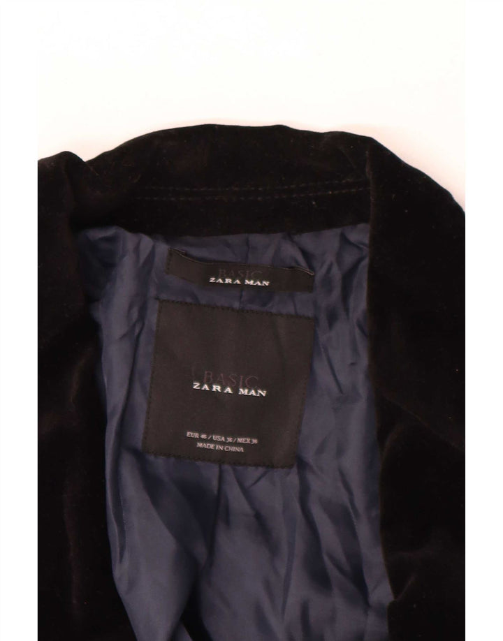 Giacca blazer in velluto da uomo a 2 bottoni Zara EU 46 piccola in cotone nero