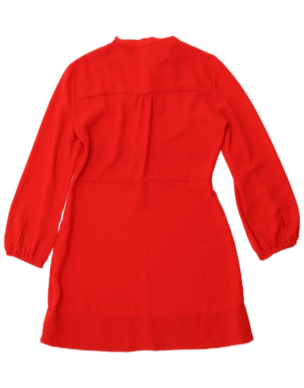 Abito a trapezio a maniche lunghe da donna ZARA UK 12 medio rosso poliestere