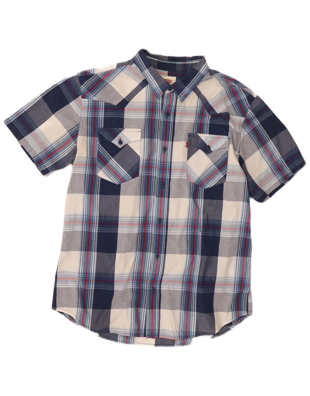 Camicia a maniche corte da uomo Levi's Large in cotone a quadri blu navy