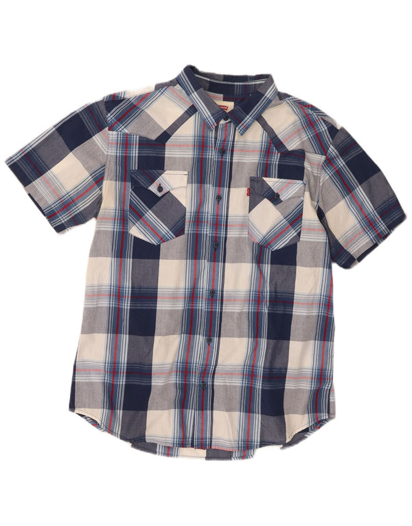 Camicia a maniche corte da uomo Levi's Large in cotone a quadri blu navy
