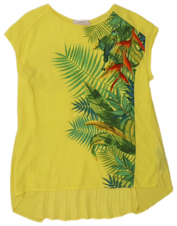 Top tunica da donna Oasis UK 10 piccolo poliestere floreale giallo