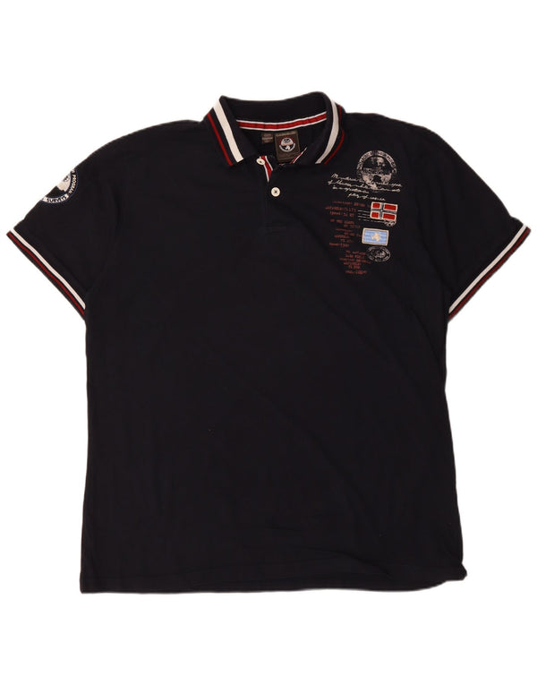 Polo da uomo con grafica geografica Napapijri 2XL in cotone a righe blu navy