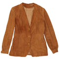 Giacca blazer vintage in pelle scamosciata a 3 bottoni da donna UK 14 Marrone medio