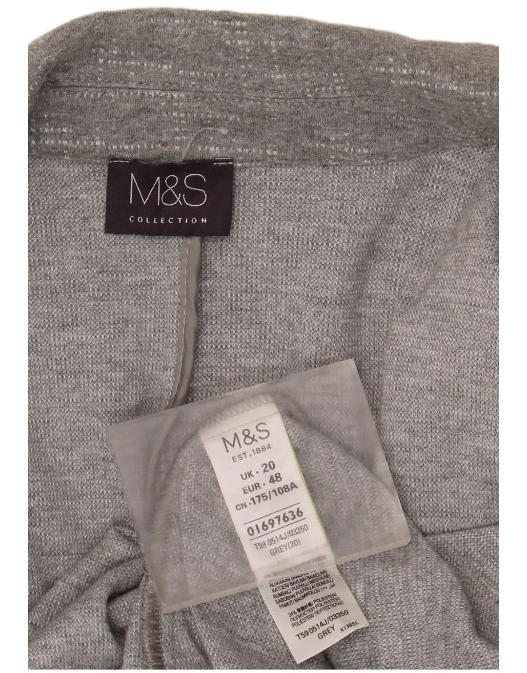 Giacca blazer aperta con maniche a 3/4 Marks & Spencer da donna UK 20 2XL cotone grigio