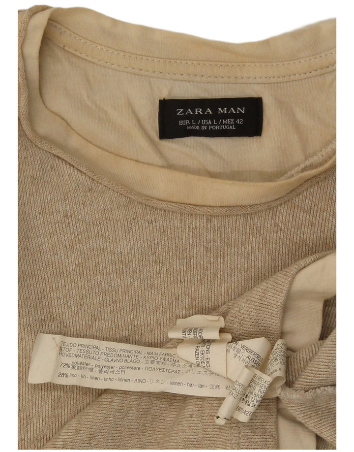 Top Zara da uomo a maniche lunghe grande in poliestere beige
