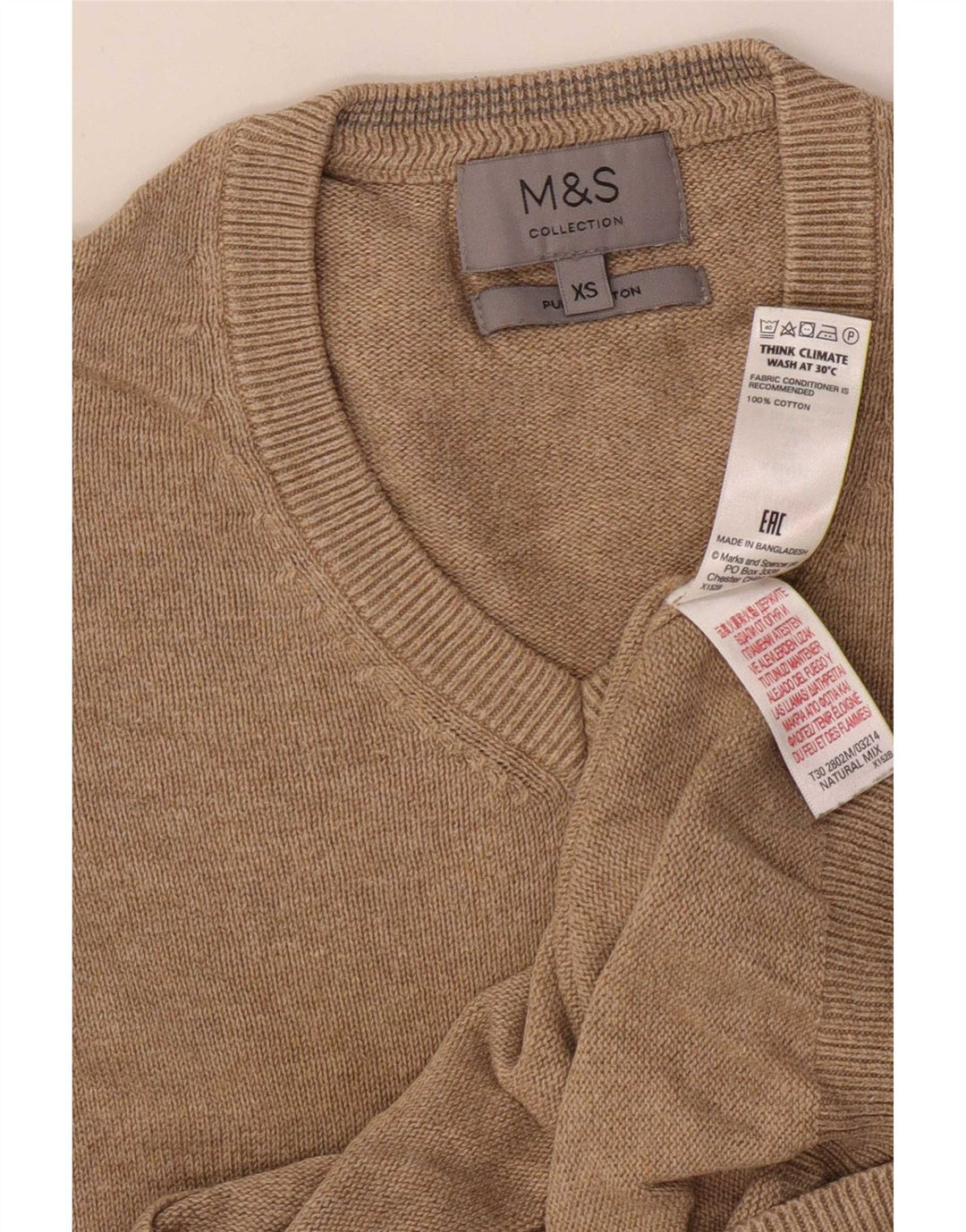 Maglione da uomo con scollo a V Marks & Spencer XS in cotone beige