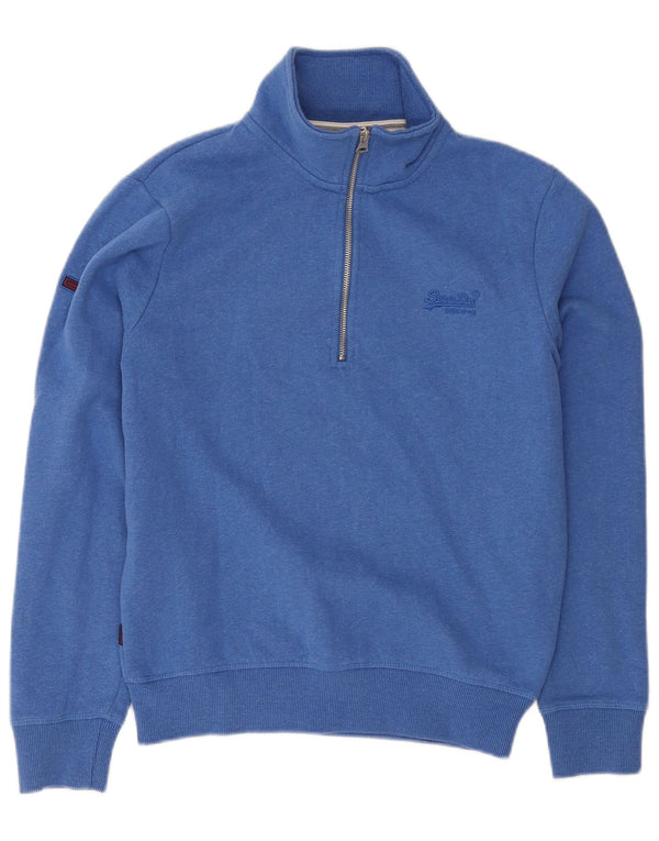 Felpa da uomo con collo con zip Superdry, maglione piccolo in cotone blu