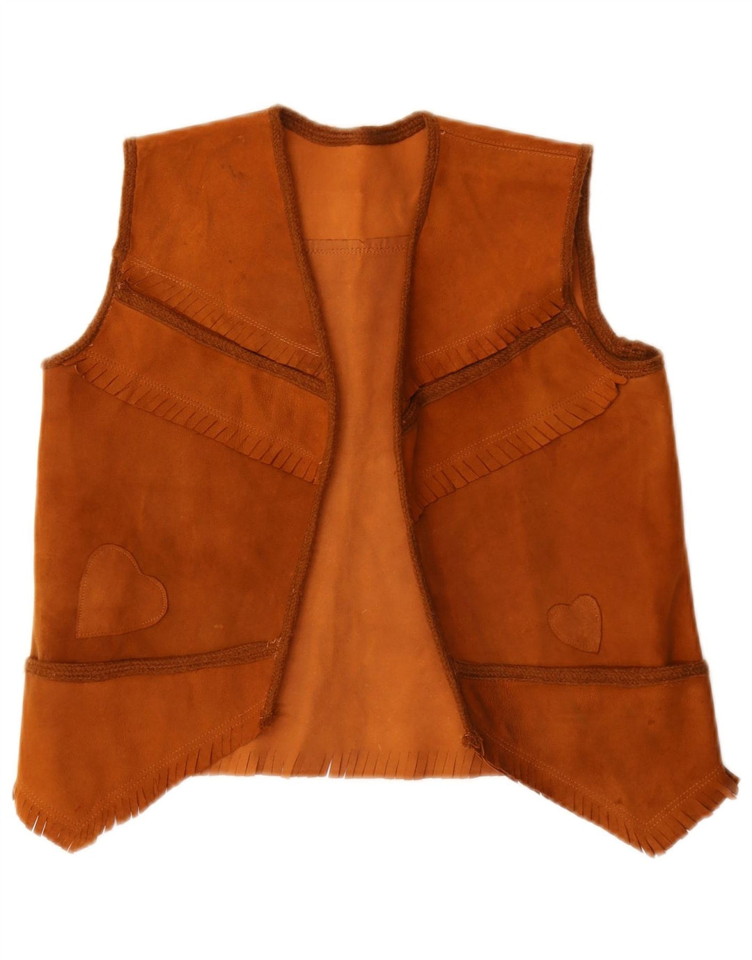 Gilet vintage in pelle scamosciata da donna UK 14 Marrone medio