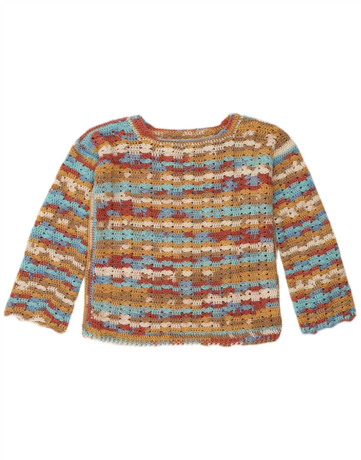 Maglione maglione vintage da donna con scollo a barca UK 14 a righe multicolori medie