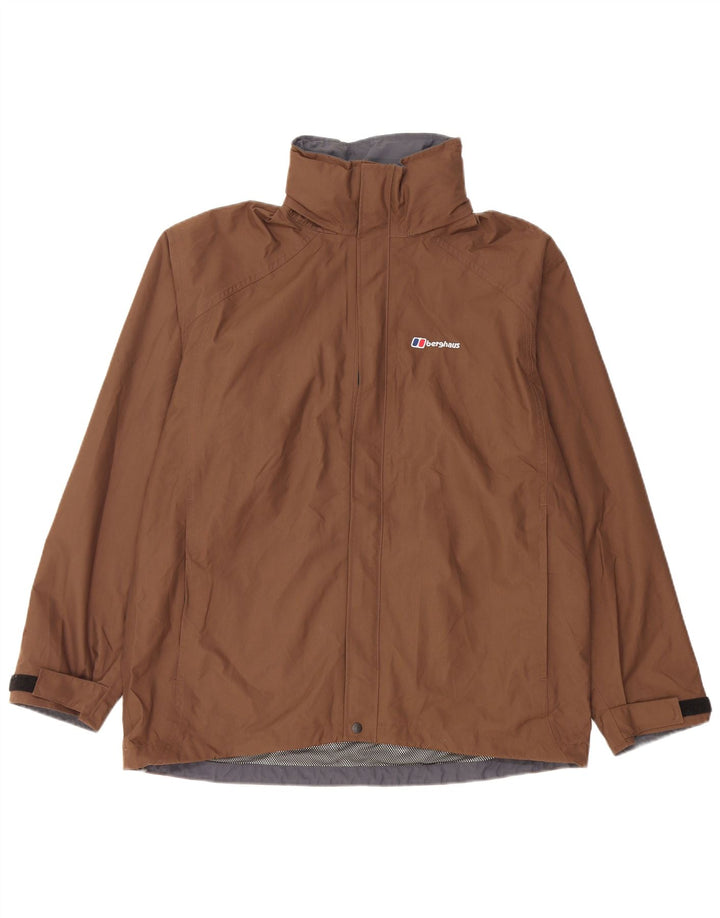 Giacca antipioggia con cappuccio da donna Berghaus UK 16 grande nylon marrone