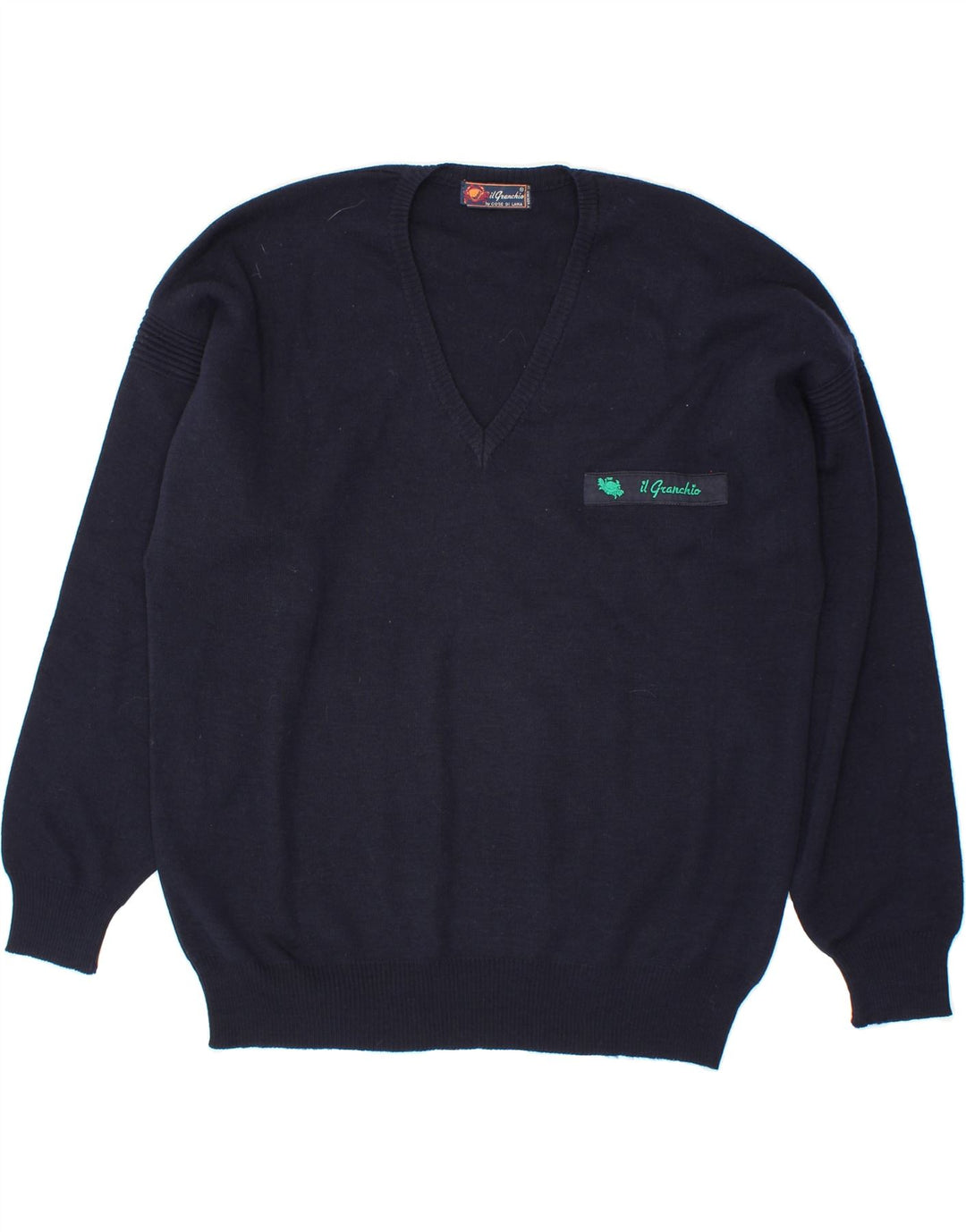 IL GRANCHIO Mens V-Neck Jumper Sweater Large Navy Blue Vintage Il Granchio and Second-Hand Il Granchio from Messina Hembry 