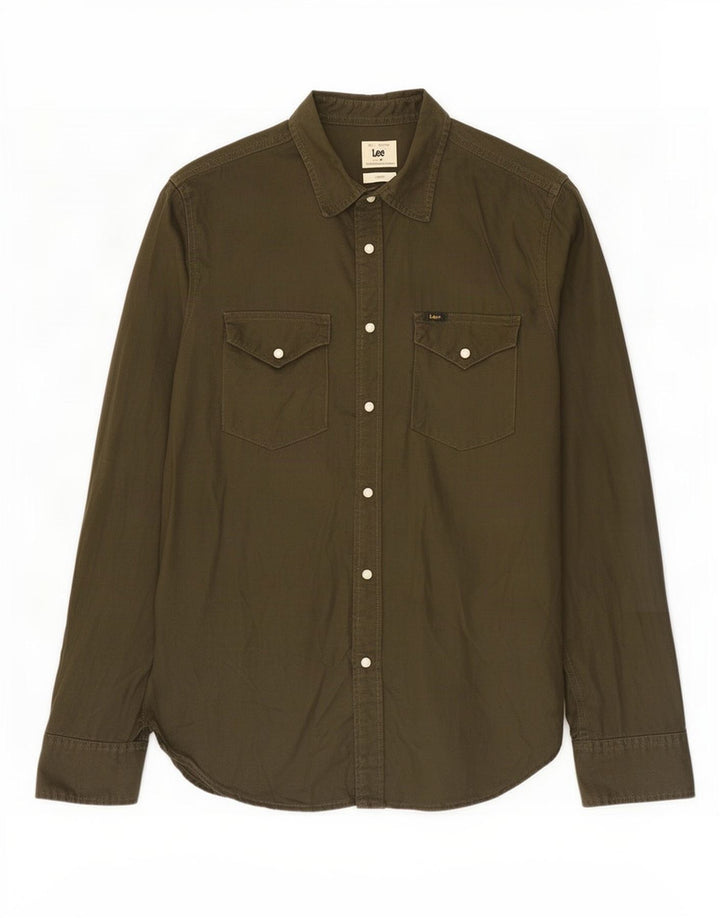 Camicia slim fit da uomo Lee in cotone kaki medio
