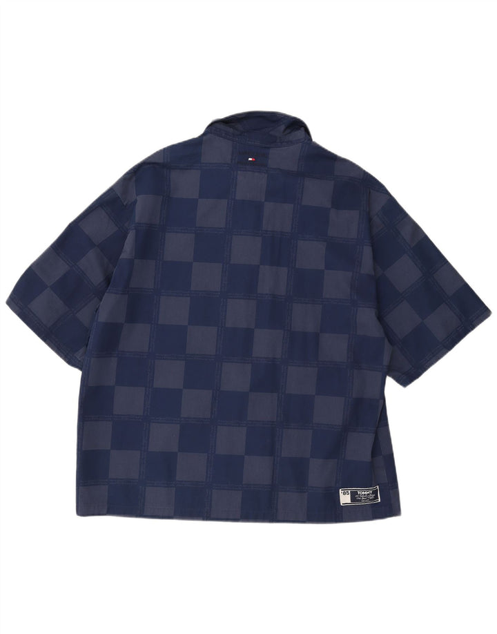 TOMMY HILFIGER Camicia a maniche corte da uomo Large in viscosa geometrica blu navy