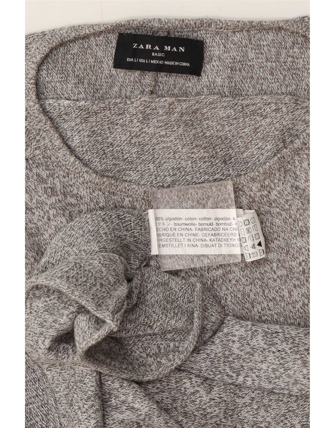 Maglione Zara da uomo con scollo a barca, grande cotone chiazzato grigio