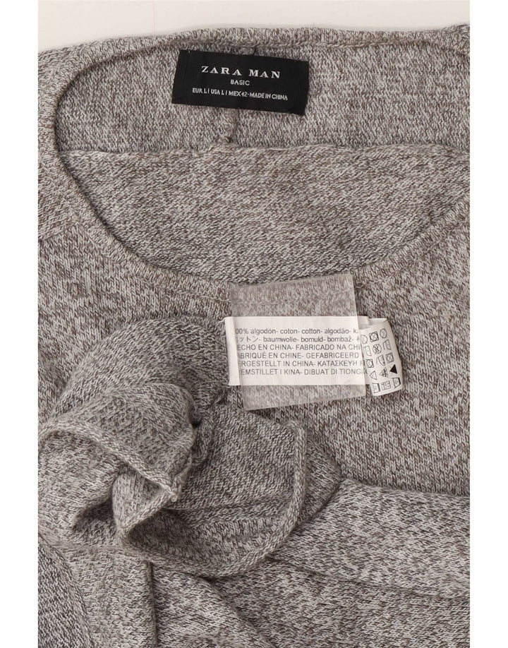 Maglione Zara da uomo con scollo a barca, grande cotone chiazzato grigio