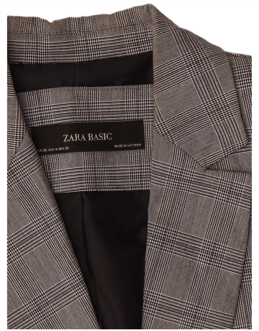 Giacca blazer a 1 bottone da donna Zara EU 36 XS poliestere pied de poule grigio