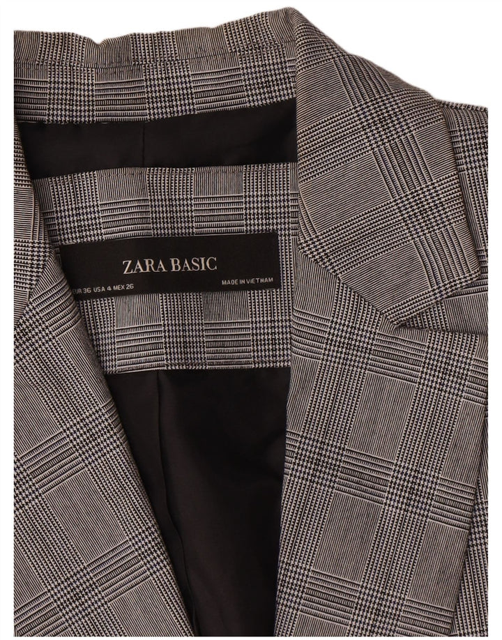 Giacca blazer a 1 bottone da donna Zara EU 36 XS poliestere pied de poule grigio