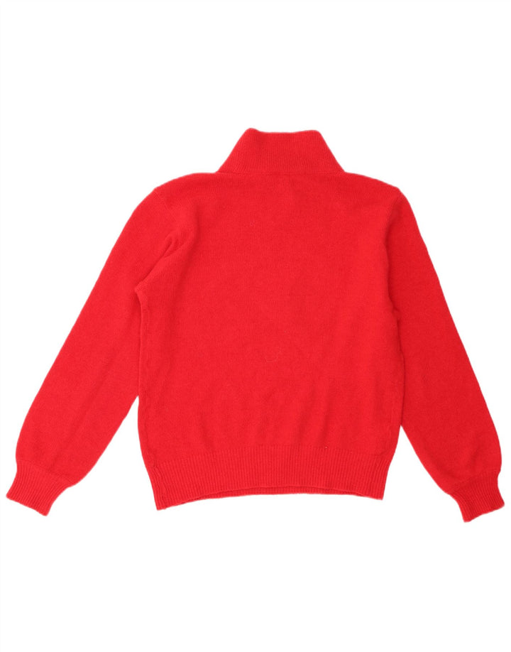 Maglione maglione collo alto da donna vintage UK 12 Lana floreale rossa media