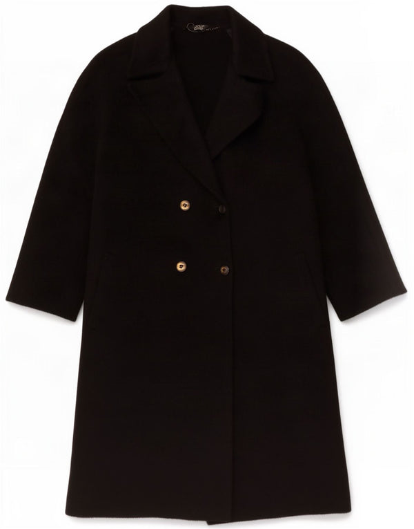 Cappotto oversize doppiopetto vintage da donna IT 50 XL Lana di alpaca nera