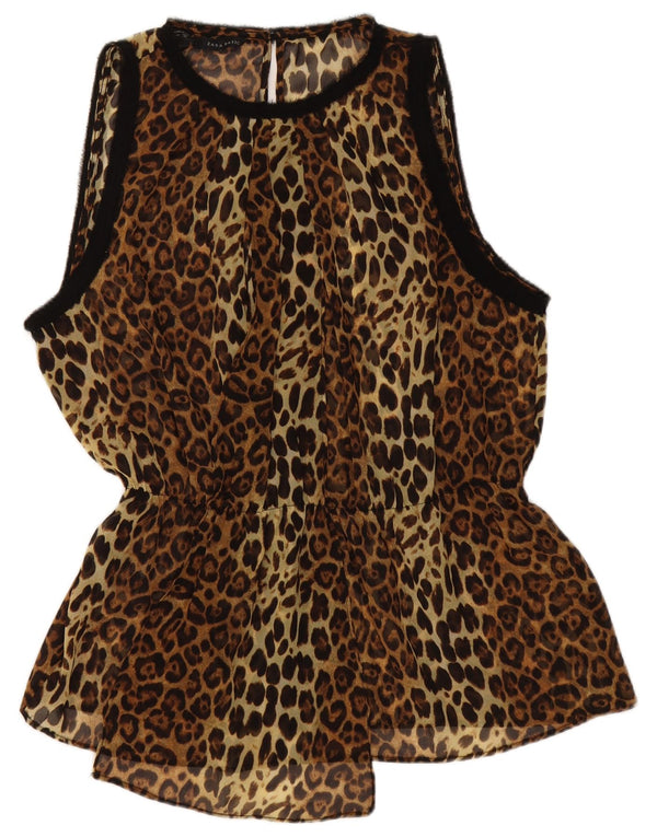 Top Zara senza maniche da donna, taglia UK 18 XL, marrone con stampa animalier