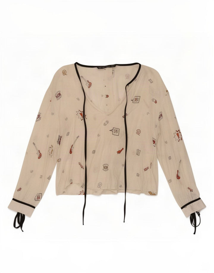 Top Zara Trafaluc modello astratto camicetta da donna UK 12 bianco medio