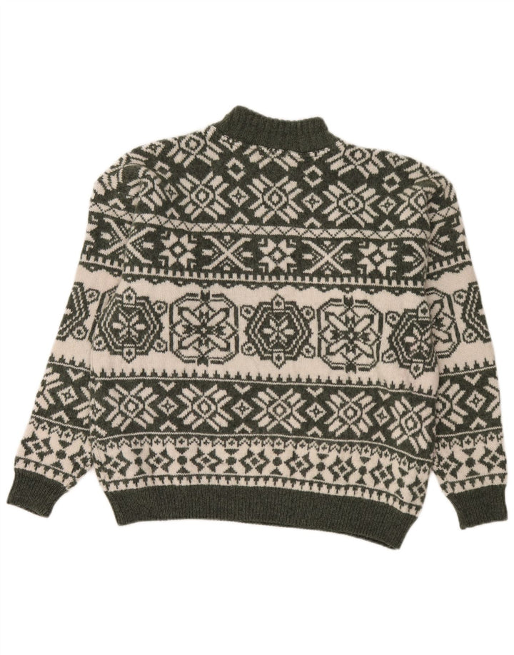 Bromley Maglione da uomo con collo alto e maglione grande verde Fair Isle