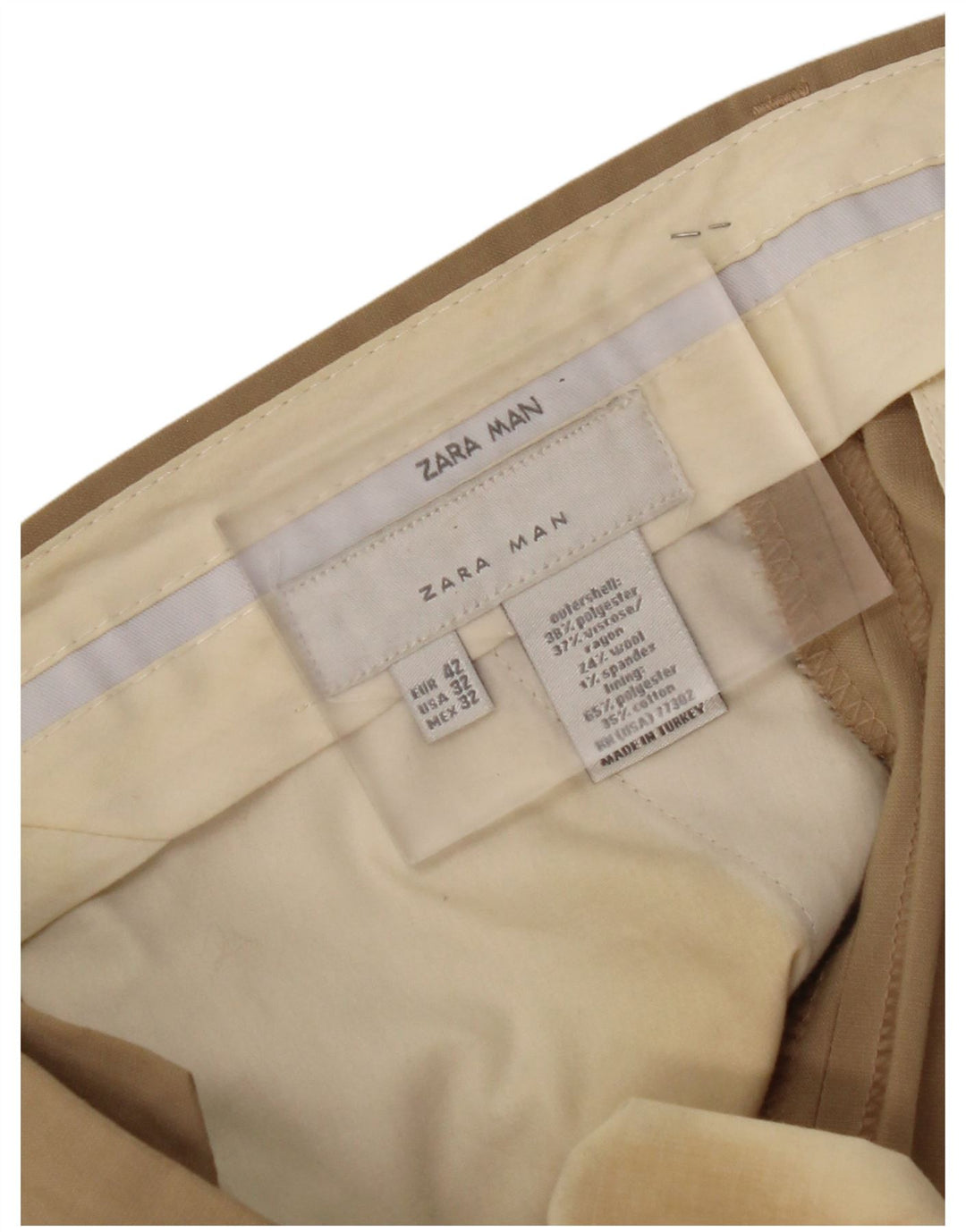 Pantaloni da abito dritti da uomo ZARA EU 42 Large W32 L32 Poliestere beige