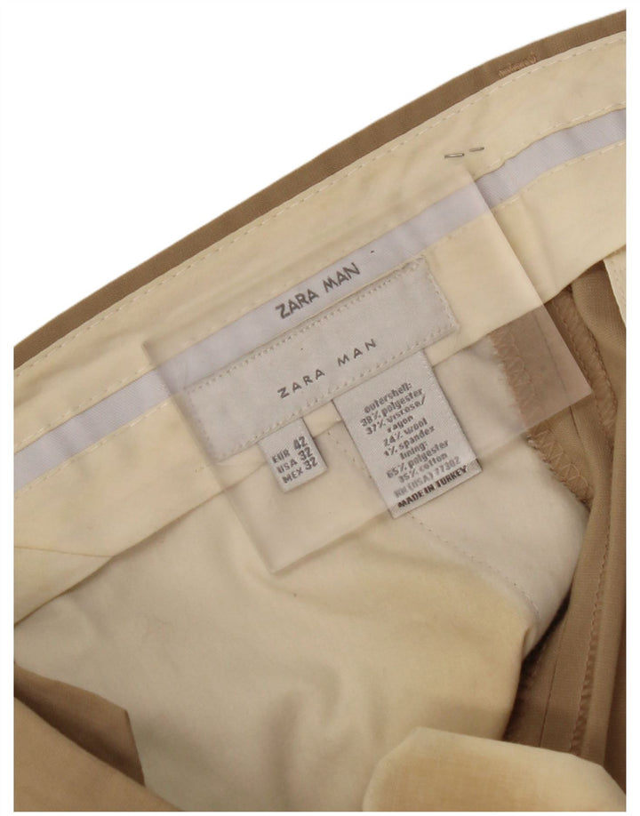 Pantaloni da abito dritti da uomo ZARA EU 42 Large W32 L32 Poliestere beige
