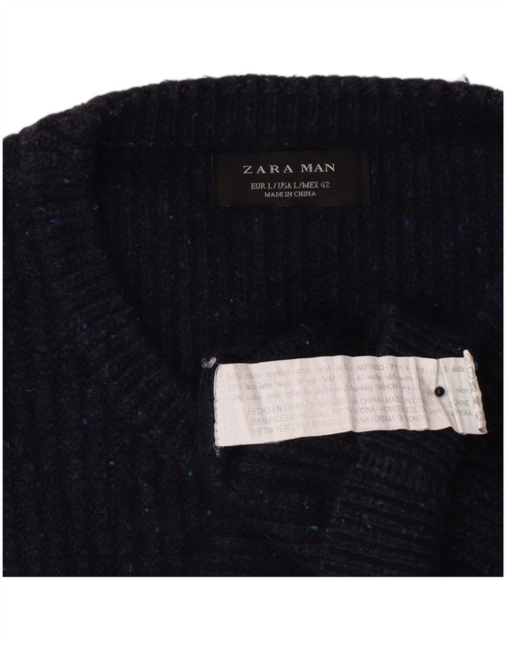 Maglione maglione girocollo da uomo Zara grande in acrilico blu navy