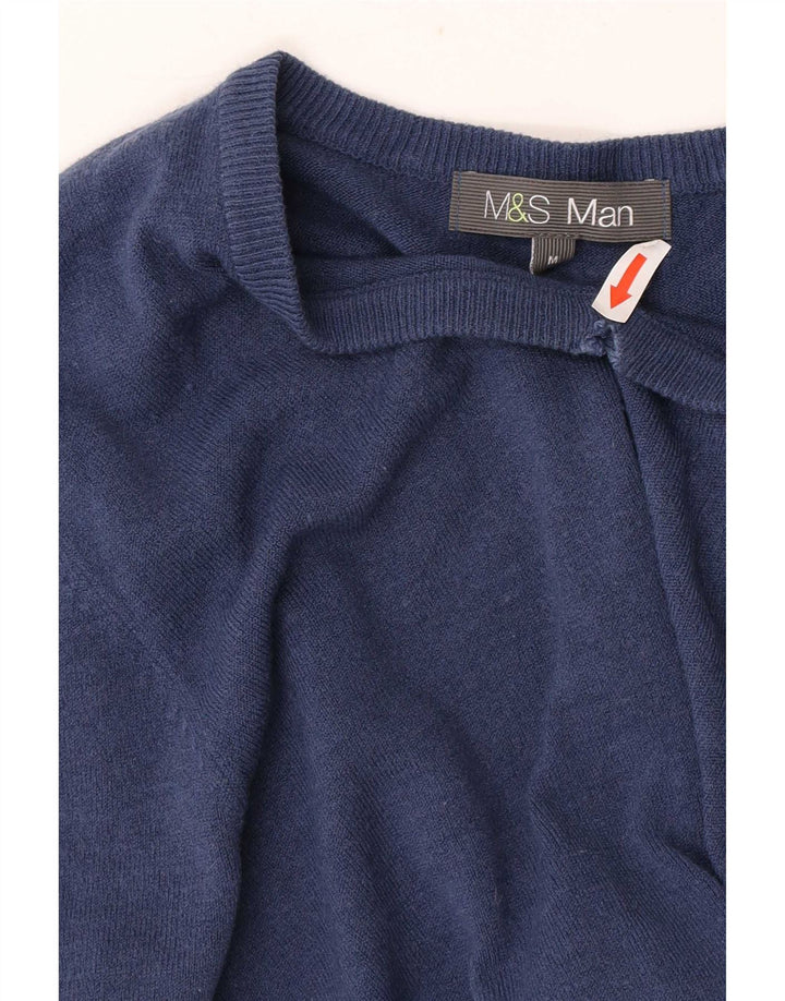 Maglione da uomo con scollo a V Marks & Spencer medio blu navy in acrilico