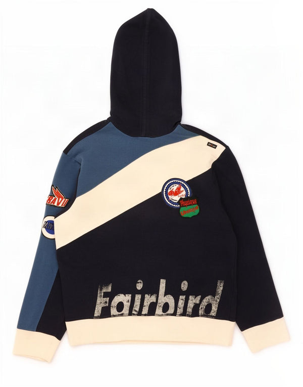 Felpa con cappuccio grafica da uomo Energie, grande, in cotone color block blu navy