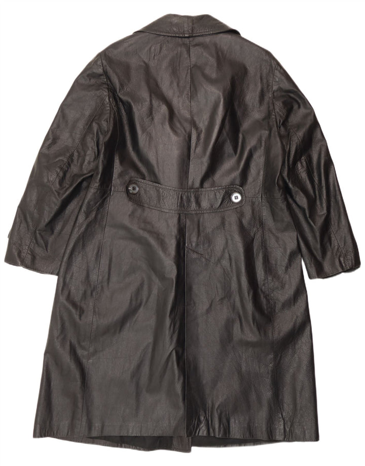 Cappotto in pelle doppio petto vintage da donna UK 14 grande pelle nera